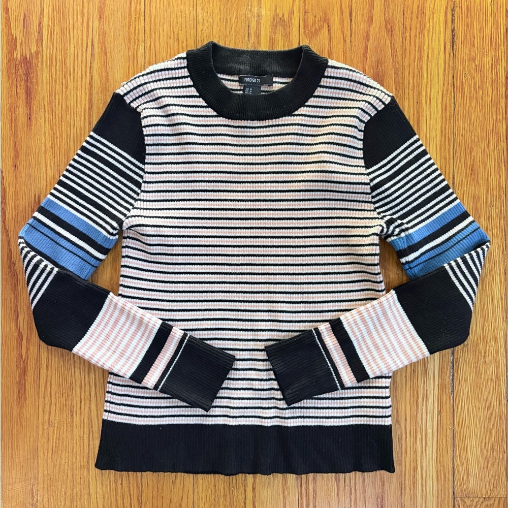 Striped Black Blue and Pink Girl’s Sweater